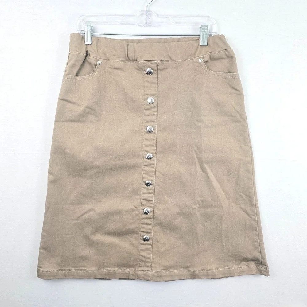 Appleseed's A-line Button Detail Pocket Khaki Skirt PS New‎